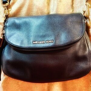 Michael Kors Bedford Tassel Flap Convertible Leather Bag w/silver-tone hardware!